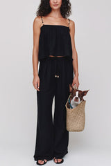 Bella Dahl Beaded Drawstring Beach Pant in Black