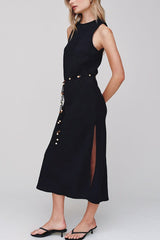 Bella Dahl Bias Midi Dress with Beaded Belt in Black