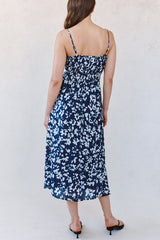 Bella Dahl Elastic Waist Midi Dress in Indigo Bloom Print