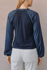 Bella Dahl Long Sleeve Raglan Mixed Shirt in Obsidian Stone - Viva Diva Boutique