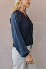 Bella Dahl Long Sleeve Raglan Mixed Shirt in Obsidian Stone - Viva Diva Boutique