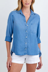 Bella Dahl Shirt Tail Button Down in Indigo Harbor Wash - Viva Diva Boutique