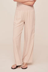Bella Dahl Smocked Waist Wide Leg Pant in Linen Sand