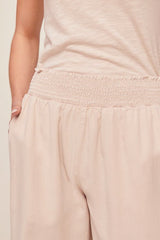 Bella Dahl Smocked Waist Wide Leg Pant in Linen Sand
