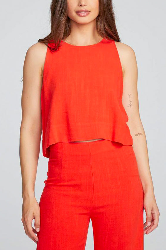 Chaser Linen Top in Flame - Viva Diva Boutique