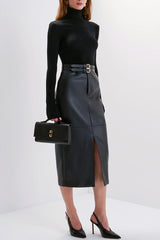 Favorite Daughter The Vegan Leather Meyer Skirt in Black