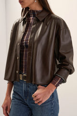 Favorite Daughter Vegan Leather Brady Shirt in Espresso