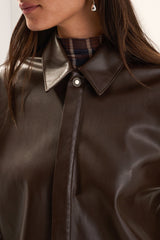 Favorite Daughter Vegan Leather Brady Shirt in Espresso