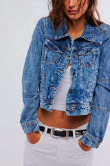 Free People Rumors Denim Jacket in Light Indigo - Viva Diva Boutique