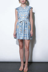 Greylin Bailey Flutter Sleeve Mini Dress in Dusty Blue