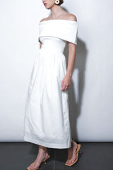 Greylin Marjorie Mixed Media Off The Shoulder Dress in White