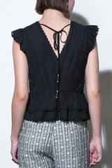 Greylin Victoria Pintuck Flutter Sleeve Top in Black