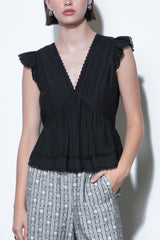 Greylin Victoria Pintuck Flutter Sleeve Top in Black