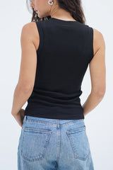 LNA Double Layer Ribbed Scoop Tank in Black - Viva Diva Boutique