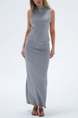 LNA Soph Column Skirt in Silver Grey Lurex - Viva Diva Boutique