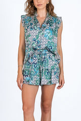 Lavender Brown Theodora Top in Green Cream Combo