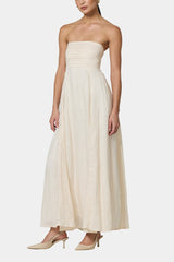 Lusana Talia Pintuck Linen Maxi Dress in Ivory - Viva Diva Boutique