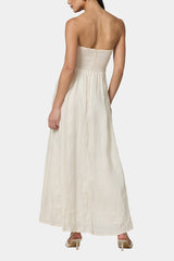 Lusana Talia Pintuck Linen Maxi Dress in Ivory - Viva Diva Boutique