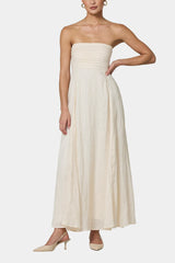 Lusana Talia Pintuck Linen Maxi Dress in Ivory - Viva Diva Boutique