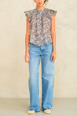 M.A.B.E. Cass Frill top in Indigo/Rust - Viva Diva Boutique