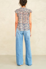 M.A.B.E. Cass Frill top in Indigo/Rust - Viva Diva Boutique