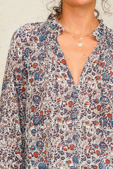 M.A.B.E. Cass Long Sleeve top in Indigo/Rust - Viva Diva Boutique