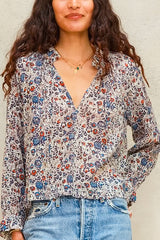 M.A.B.E. Cass Long Sleeve top in Indigo/Rust - Viva Diva Boutique