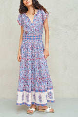 M.A.B.E. Della Maxi Dress in Blue/Pink - Viva Diva Boutique
