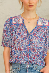 M.A.B.E. Della S/S Top in Blue/Pink - Viva Diva Boutique