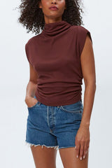 Michael Stars Amara Mock Neck Top in Espresso - Viva Diva Boutique