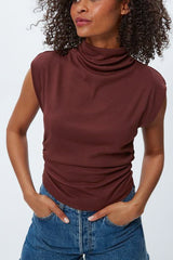 Michael Stars Amara Mock Neck Top in Espresso - Viva Diva Boutique