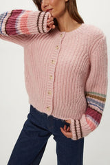Michael Stars Lumi Striped Crew Cardi in Pink Combo - Viva Diva Boutique
