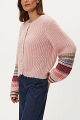 Michael Stars Lumi Striped Crew Cardi in Pink Combo - Viva Diva Boutique