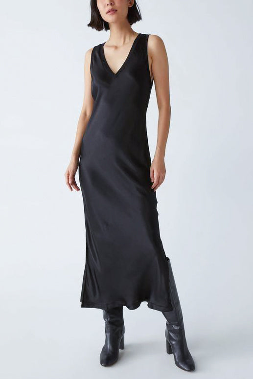 Michael Stars Randi Satin Dress in Black - Viva Diva Boutique