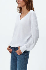Michael Stars Salma Long Sleeve V-Neck in White - Viva Diva Boutique