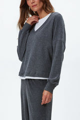 Michael Stars Salma Long sleeve Vneck in Charcoal - Viva Diva Boutique