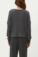 Michael Stars Salma Long sleeve Vneck in Charcoal - Viva Diva Boutique