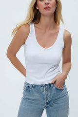 Michael Stars Sloan V-Neck Tank in White - Viva Diva Boutique
