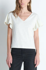 Nation Emma Flutter Sleeve Tee in Porcelain - Viva Diva Boutique