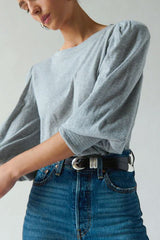 Nation Loren Peasant Tee in Heather Grey - Viva Diva Boutique