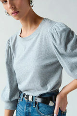 Nation Loren Peasant Tee in Heather Grey - Viva Diva Boutique