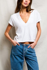 Perfect White Tee Alanis V Neck in White - Viva Diva Boutique