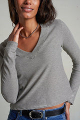 Perfect White Tee Fiona L/S V Neck in Ivory/Black Stripe - Viva Diva Boutique
