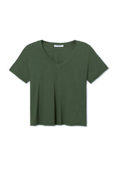 Perfect White Tee Hendrix Cotton Boxy V Neck in Fern Green - Viva Diva Boutique