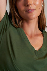 Perfect White Tee Hendrix Cotton Boxy V Neck in Fern Green - Viva Diva Boutique