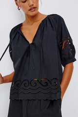 Rails Catalene Top in Black Embroidery