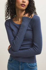 Z Supply Renae Rib L/S Top in Indigo