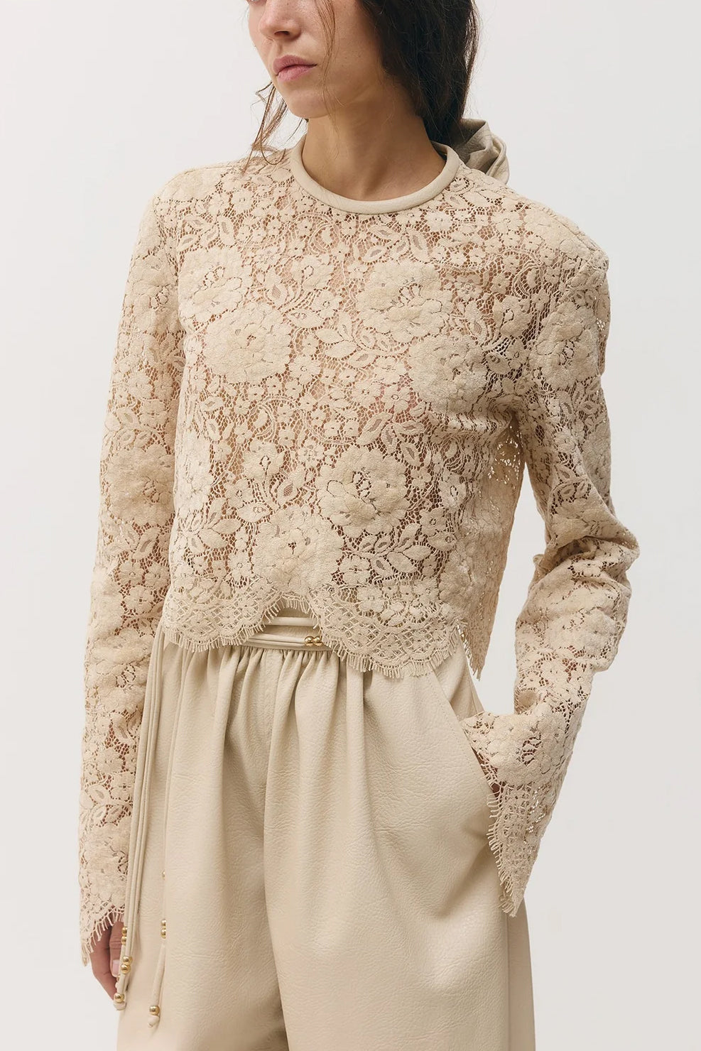 Sabina Musayev Nox Lace Top in Stone | Viva Diva Boutique