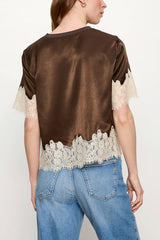 Sanctuary One Of A Kind Satin Lace Top in Espresso Martini