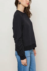 Sanctuary Shirred Sleeve Sweatshirt in Black